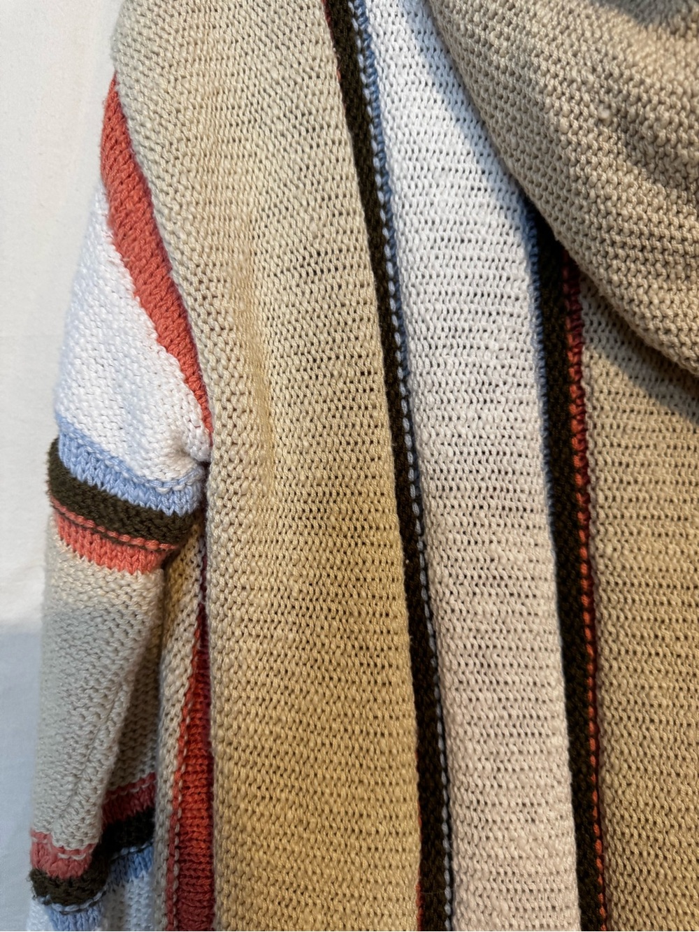 Natural Reflections Striped Knit Hoodie in Tan, White & Rust - Picture 4 of 6